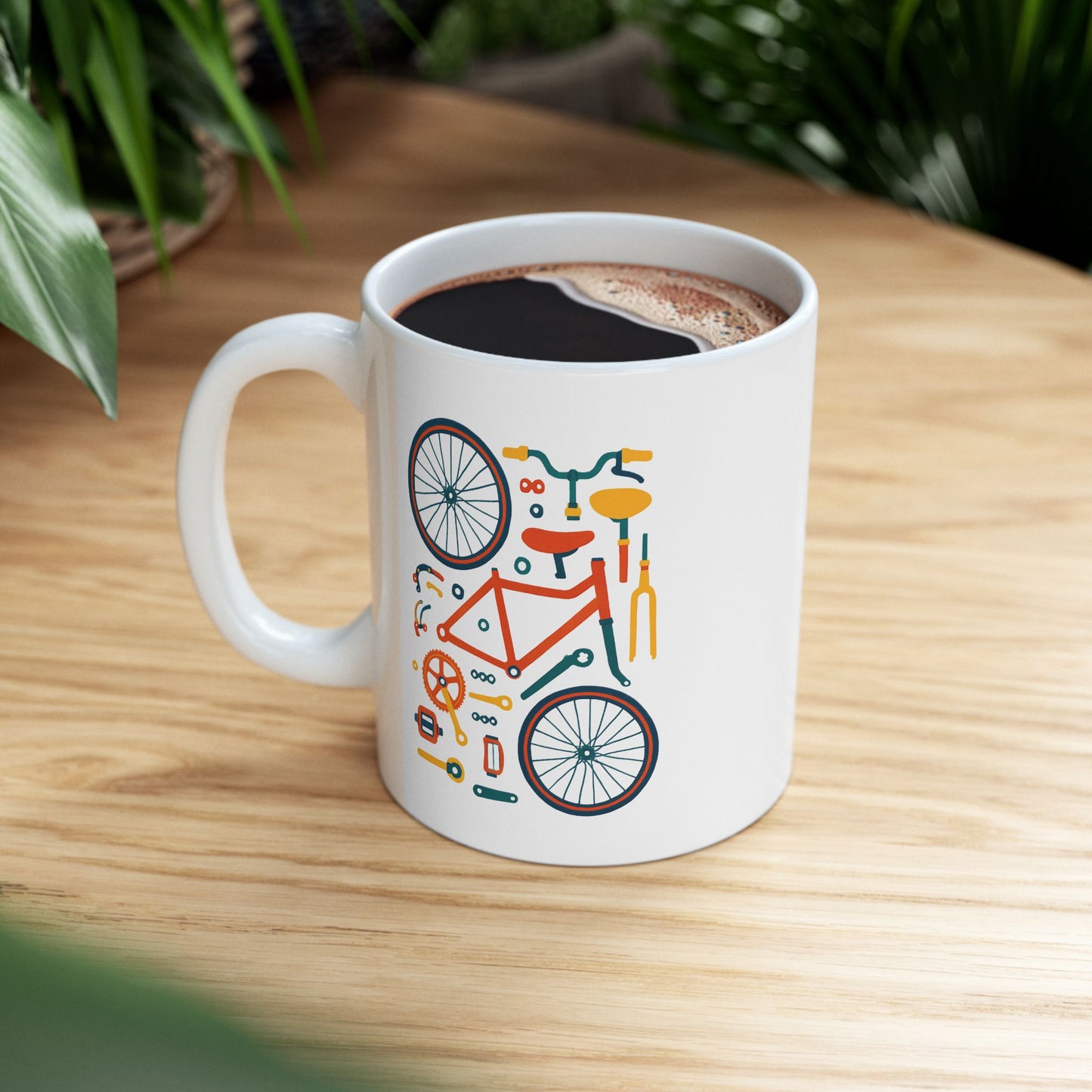 Build The Ride Mug | Bicycle Parts Flat Lay Art | Creative Cycling Coffee