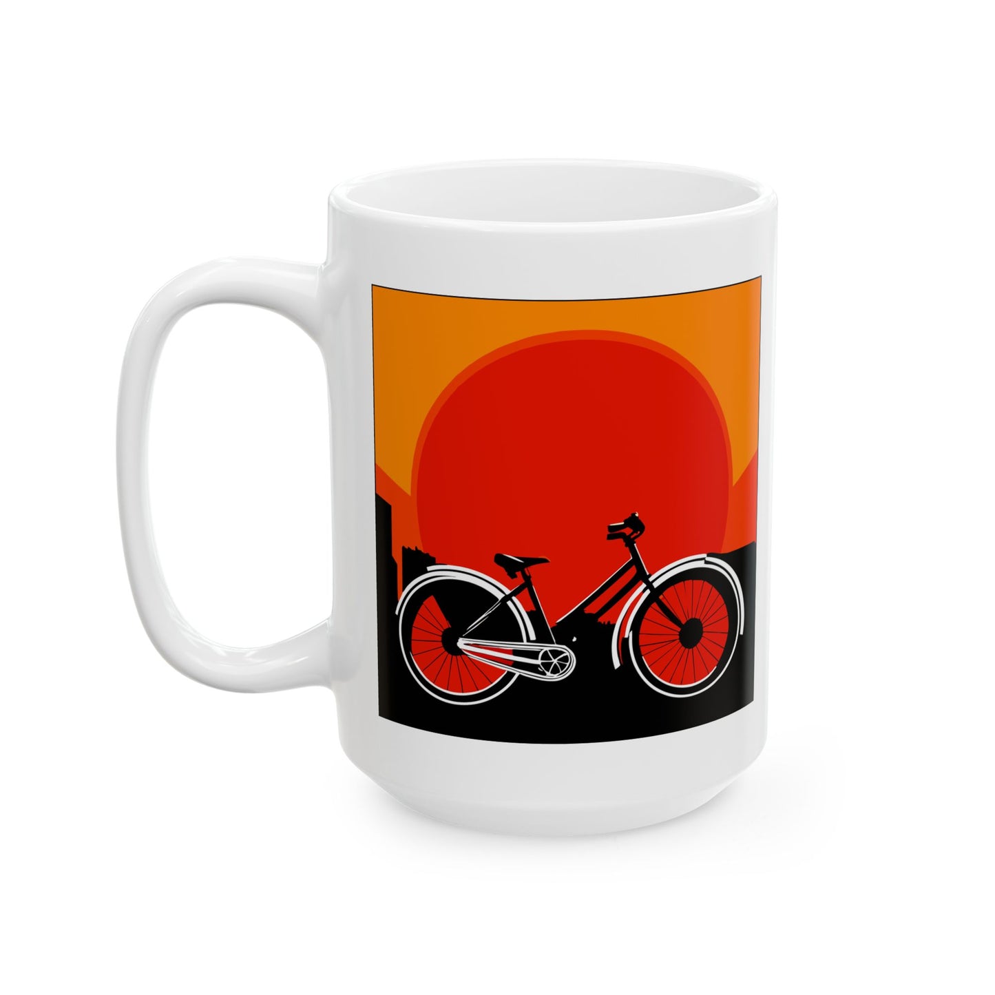 Sunset Street Cruiser Mug | Vintage Bicycle Silhouette Art | Warm Evening Coffee