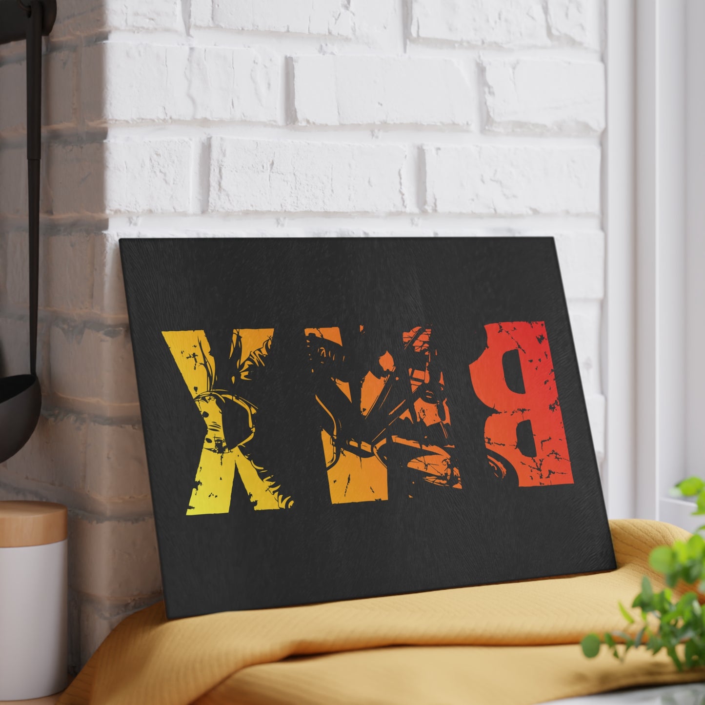BMX Glass Cutting Board - Bold Cycling Typography Kitchen Decor, Urban Bike Art, Gift for BMX Riders