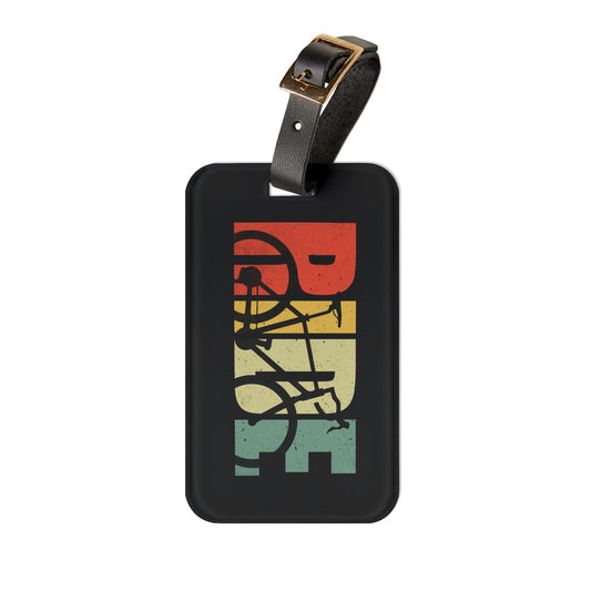 Cycling Luggage Tag - RIDE Bicycle Typography Design, Retro Bike Travel Tag for Cyclists