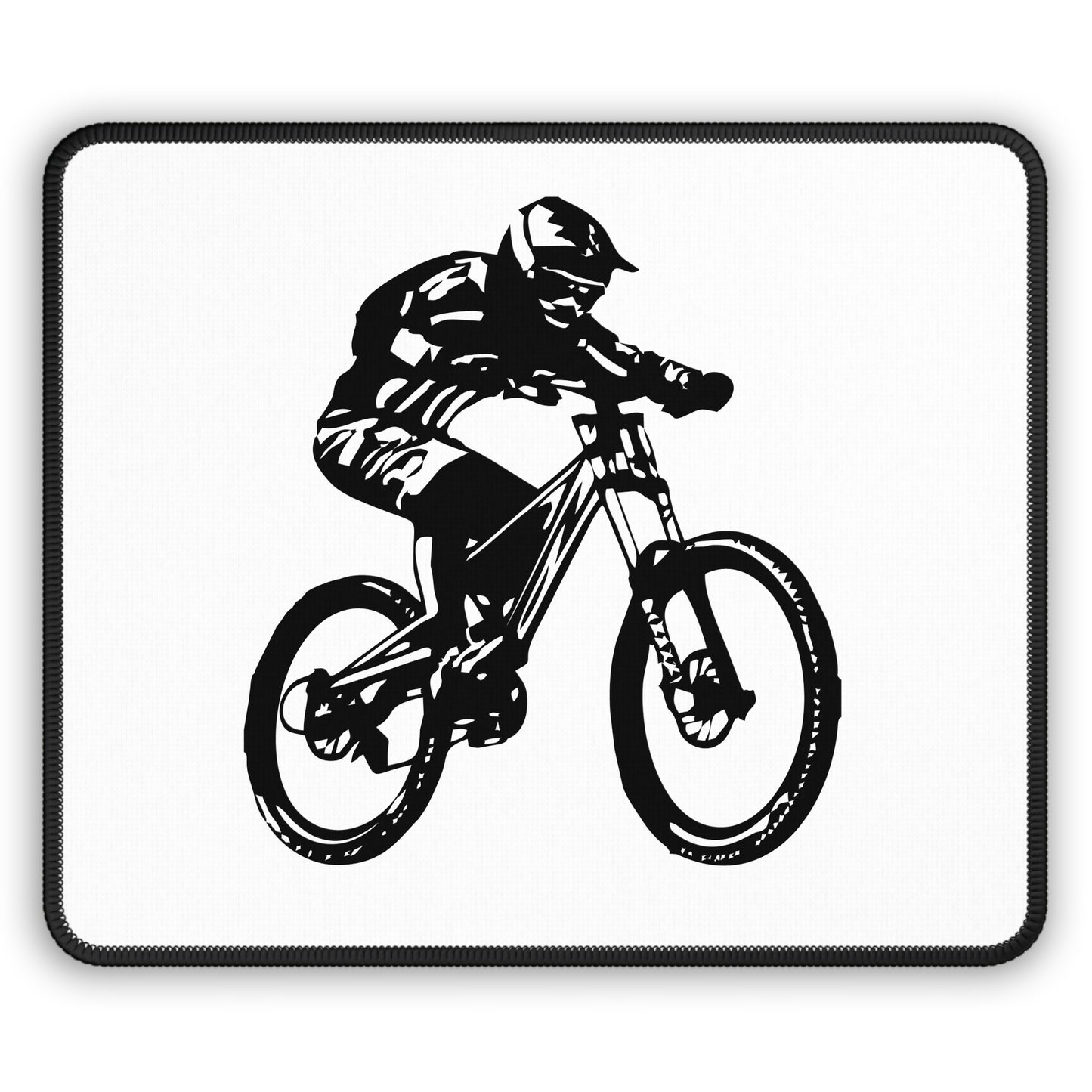 Minimal Mountain Bike Silhouette Mouse Pad - Black and White Cycling Desk Decor