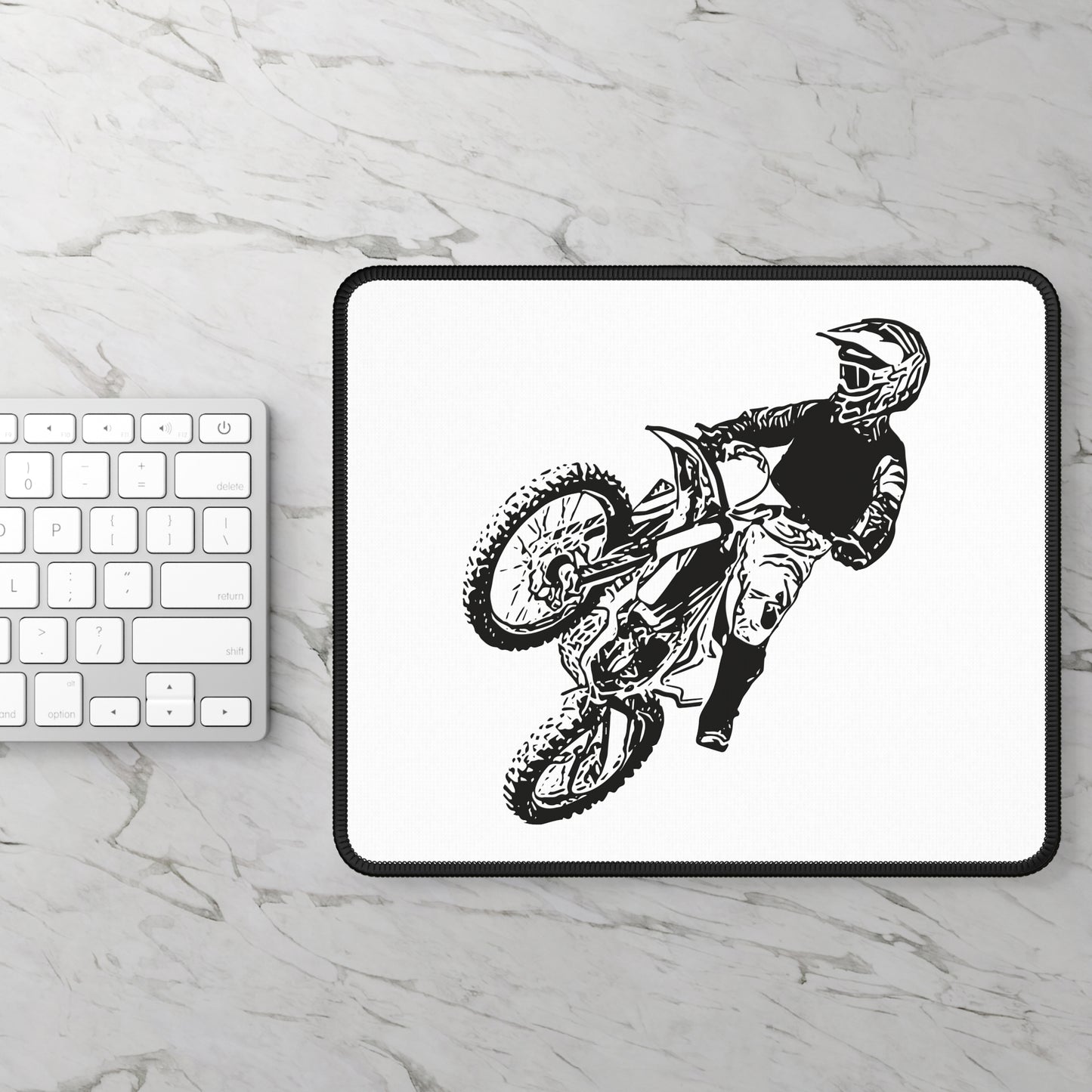 Minimal Dirt Bike Rider Mouse Pad - Black and White Cycling Desk Deco