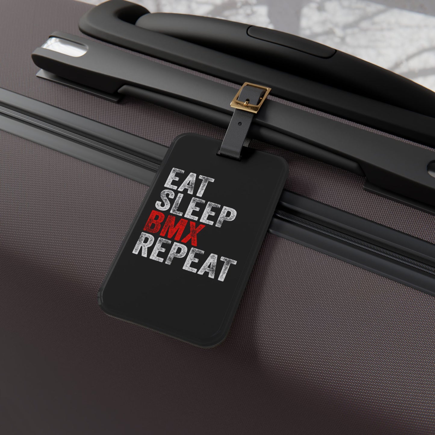Eat Sleep BMX Repeat Luggage Tag - BMX Rider Travel Accessory, Bike Lover Gift, Bold Cycling Quote