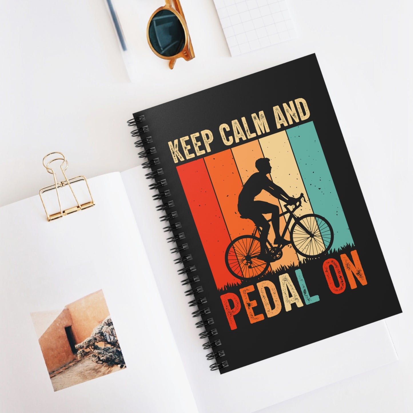 Keep Calm and Pedal On Spiral Notebook - Cycling Motivation Journal