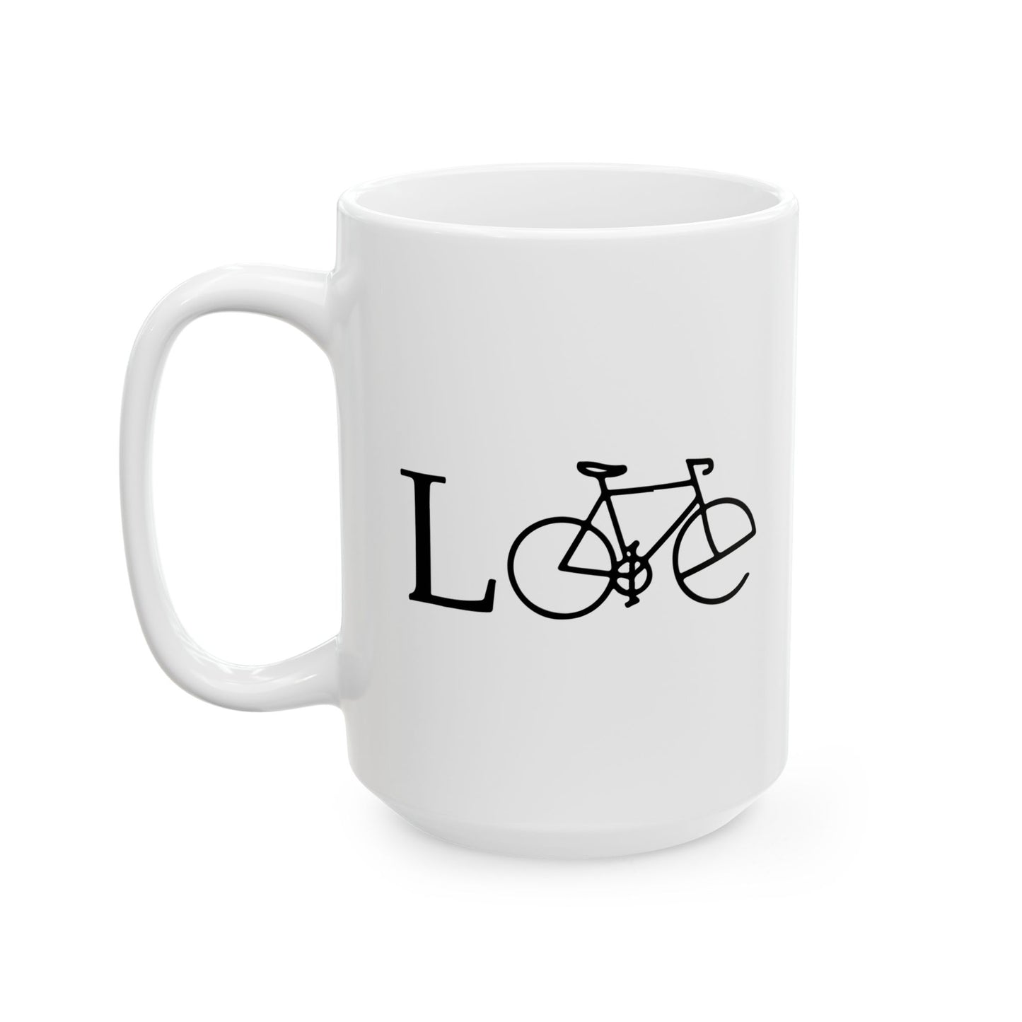 Love In Motion Bicycle Mug | Minimal Wordplay Cycling Art | Thoughtful Coffee Gift