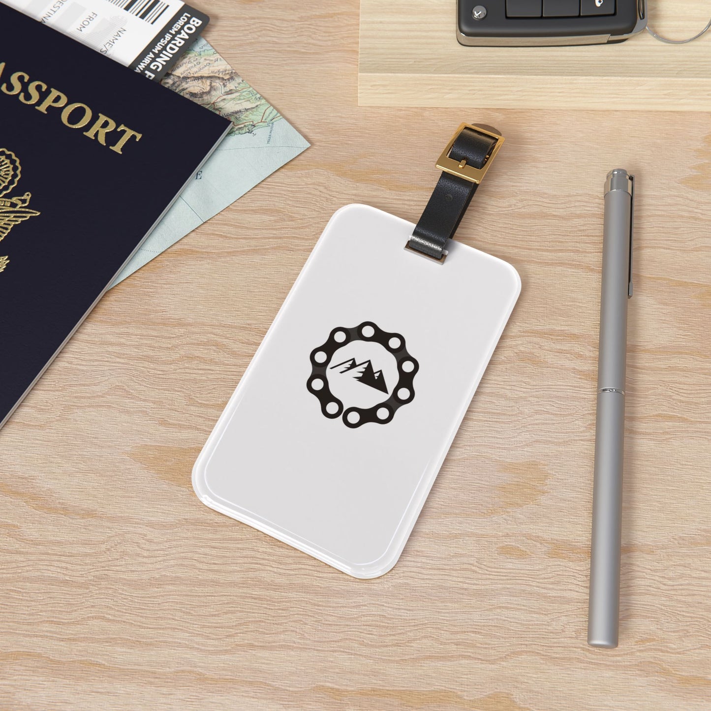 Cycling Luggage Tag Gift for Bike Lovers, Minimal Bike Travel Tag with Leather Strap