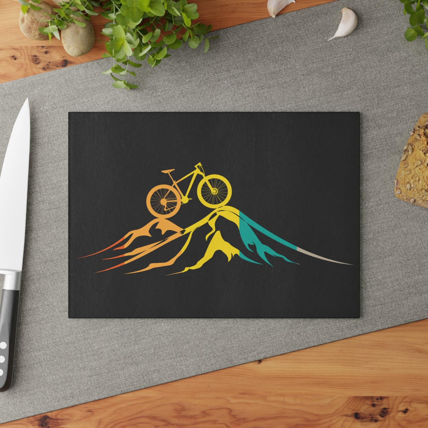 Above the Trail - Minimal Mountain Bike Glass Cutting Board