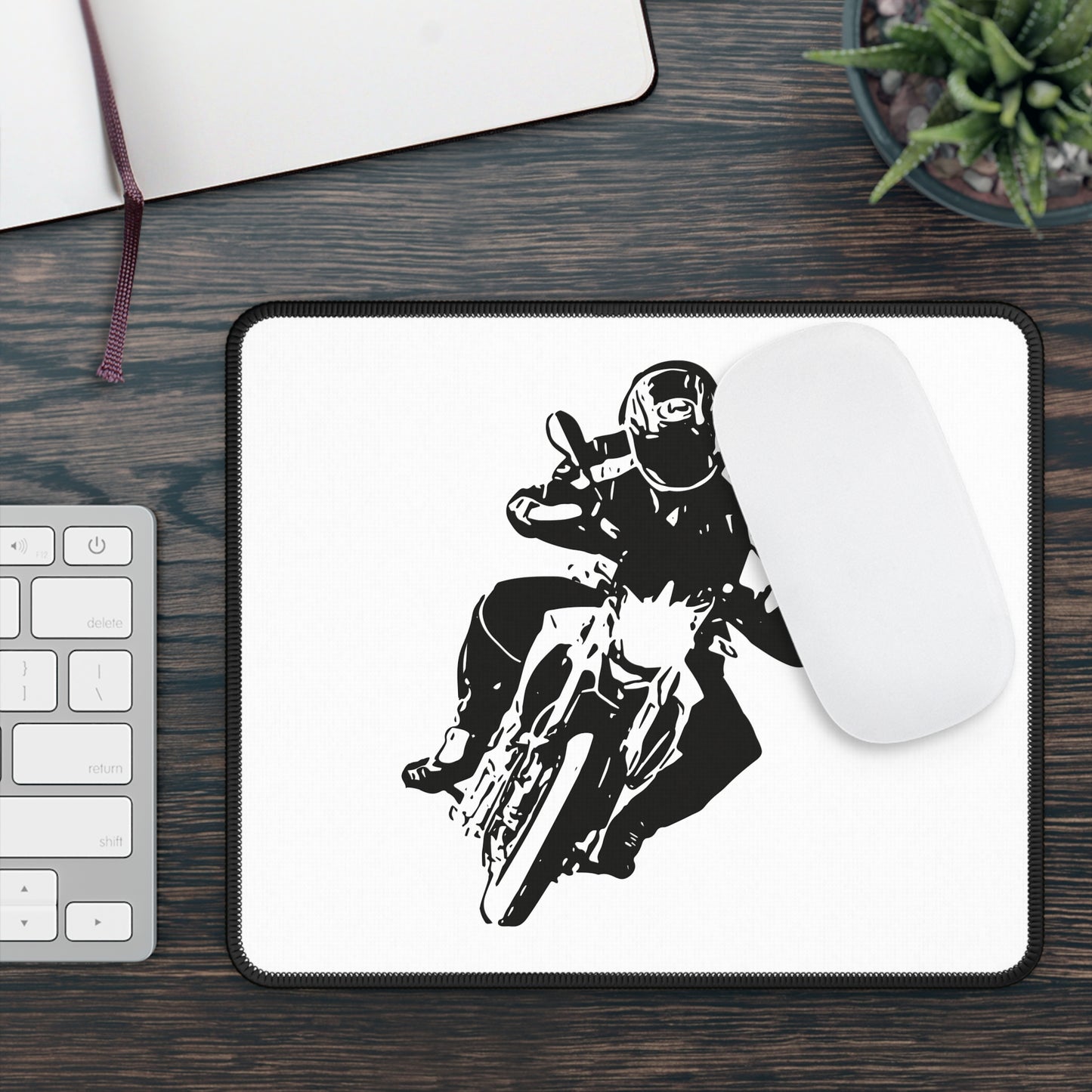 Cyclist Desk Mouse Pad Black Rider Silhouette, Neoprene Computer Mousepad for Bike Lovers
