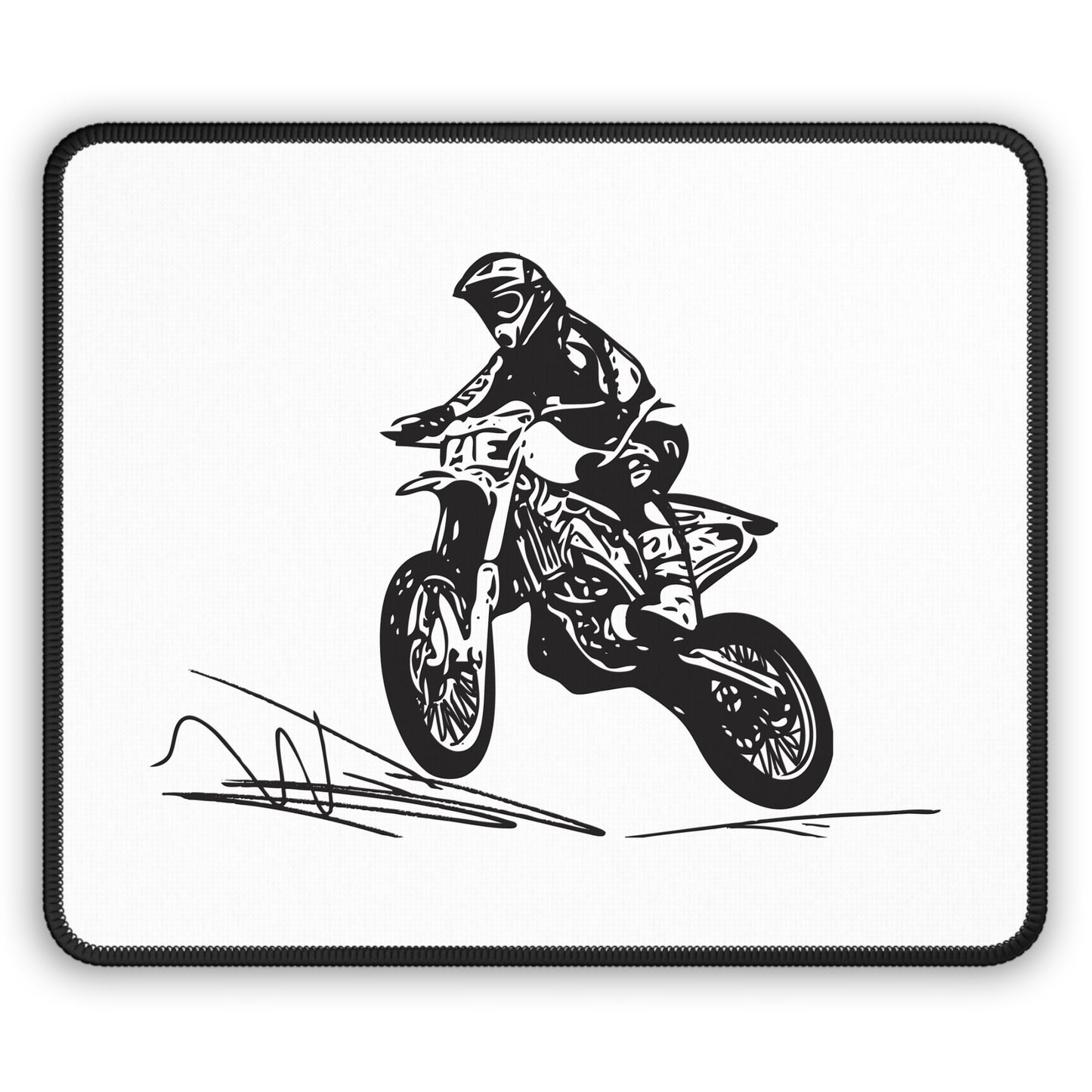 Motocross Jump Line Art Mouse Pad - Black and White Bike Desk Decor