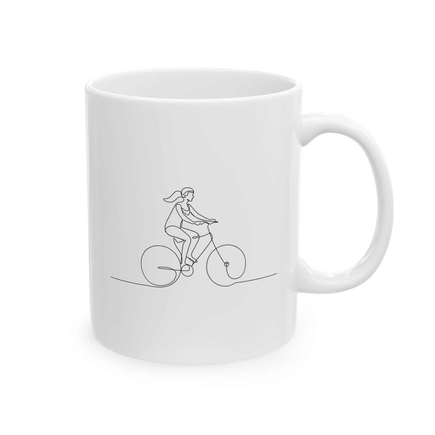 Gentle Ride Flow Mug | Woman Cycling Line Art | Peaceful Morning Coffee
