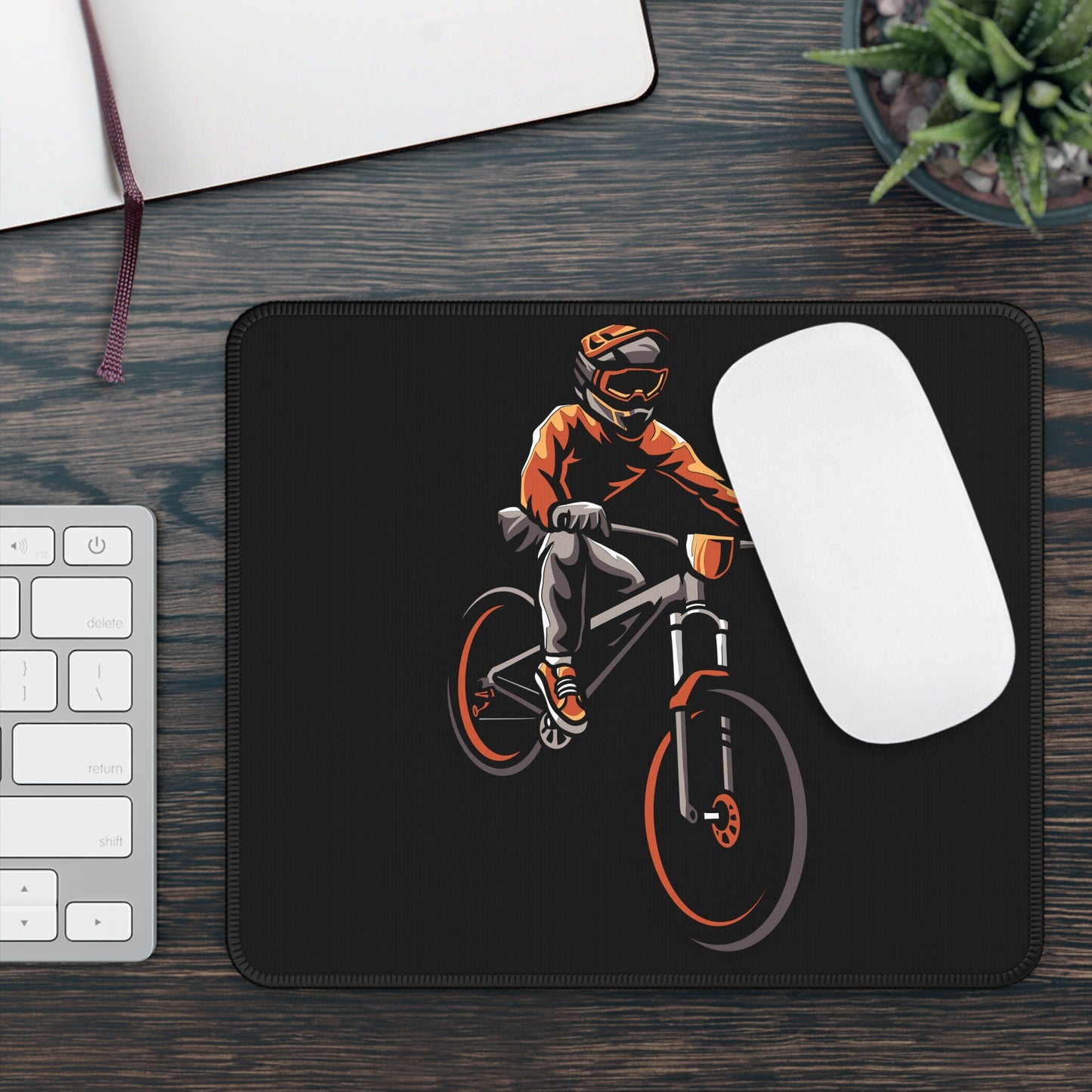 Night Mountain Bike Rider Mouse Pad - Bold Cycling Desk Decor