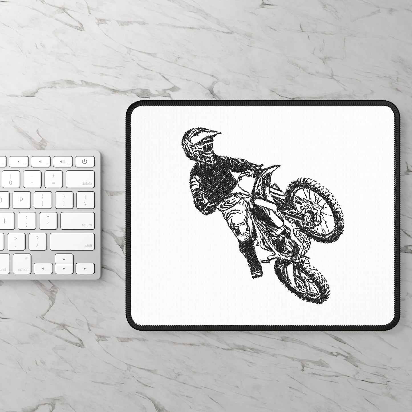 Minimal Motocross Rider Sketch Mouse Pad - Black and White Bike Desk Decor