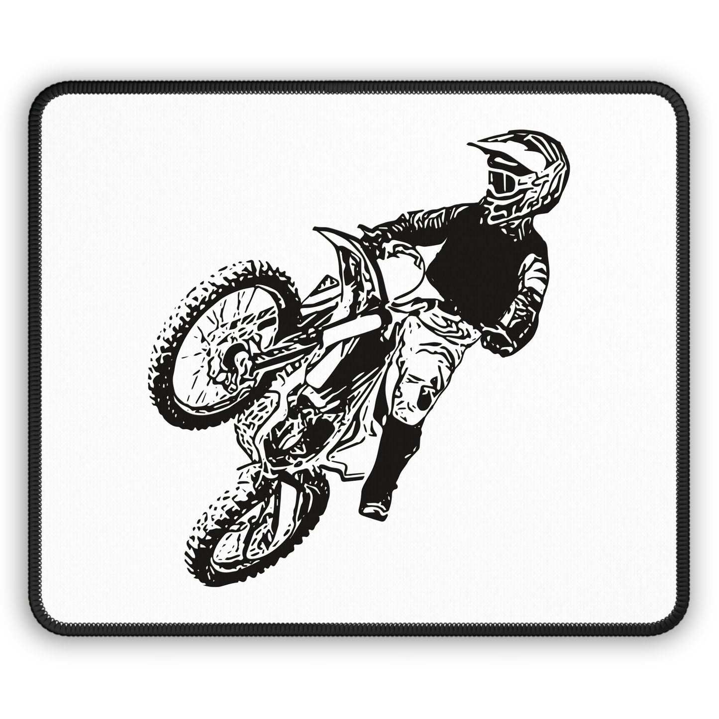 Minimal Dirt Bike Rider Mouse Pad - Black and White Cycling Desk Deco