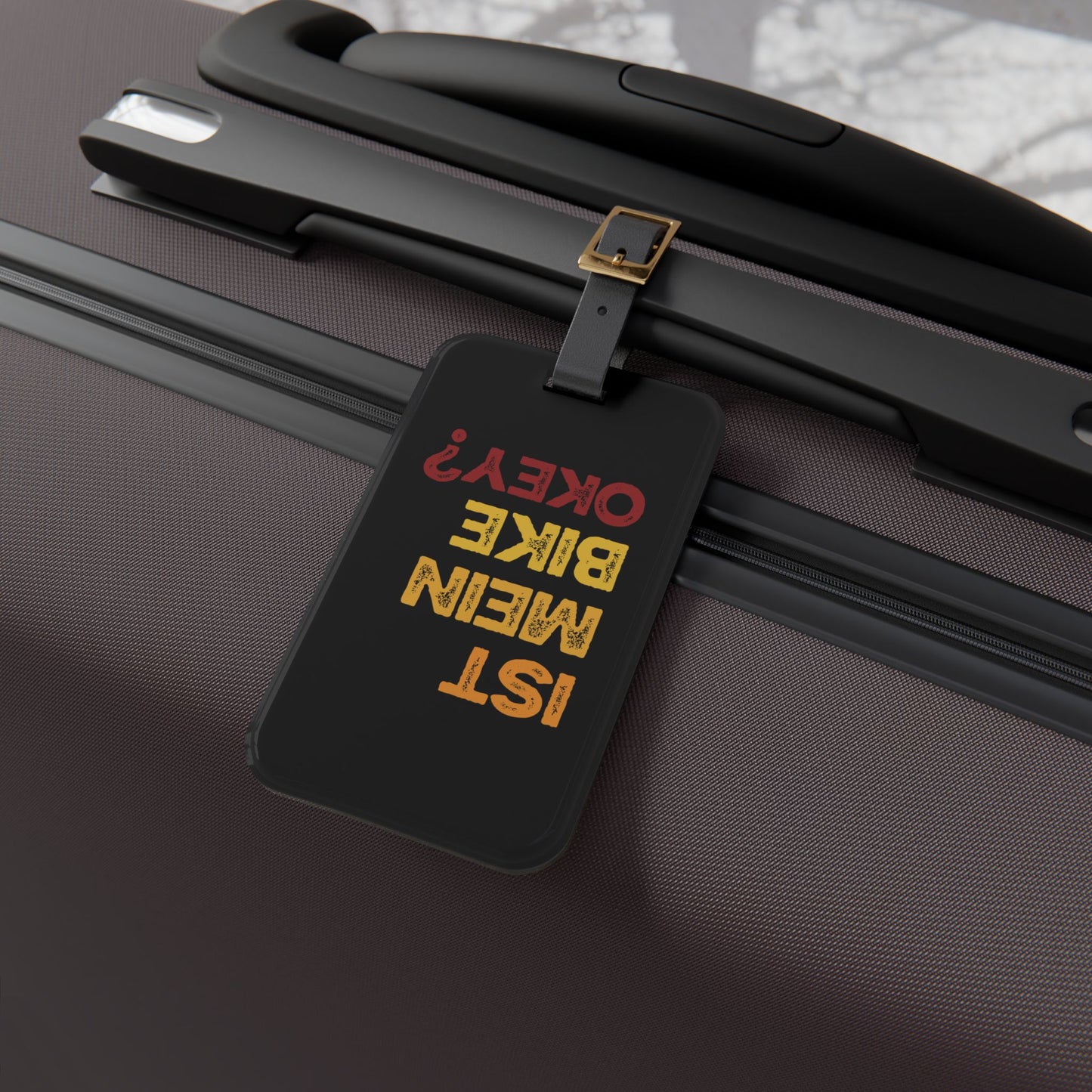 Funny Cycling Luggage Tag for Bike Lovers - Black Acrylic Tag with Leather Strap