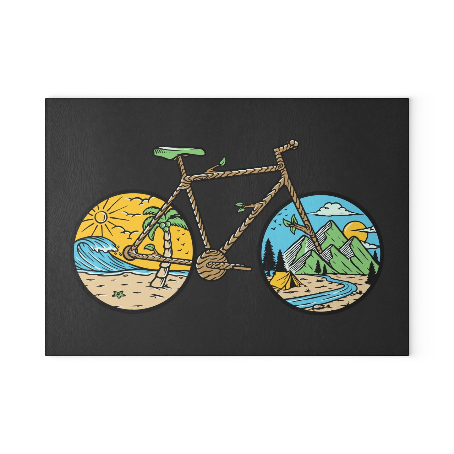 Two Roads One Bike - Nature Cycling Glass Cutting Board