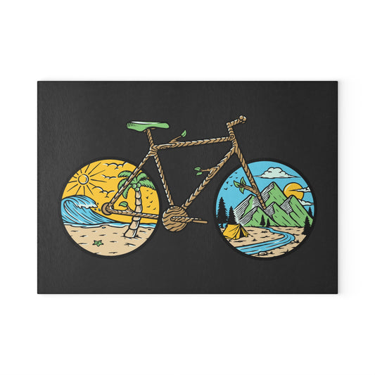 Two Roads One Bike - Nature Cycling Glass Cutting Board