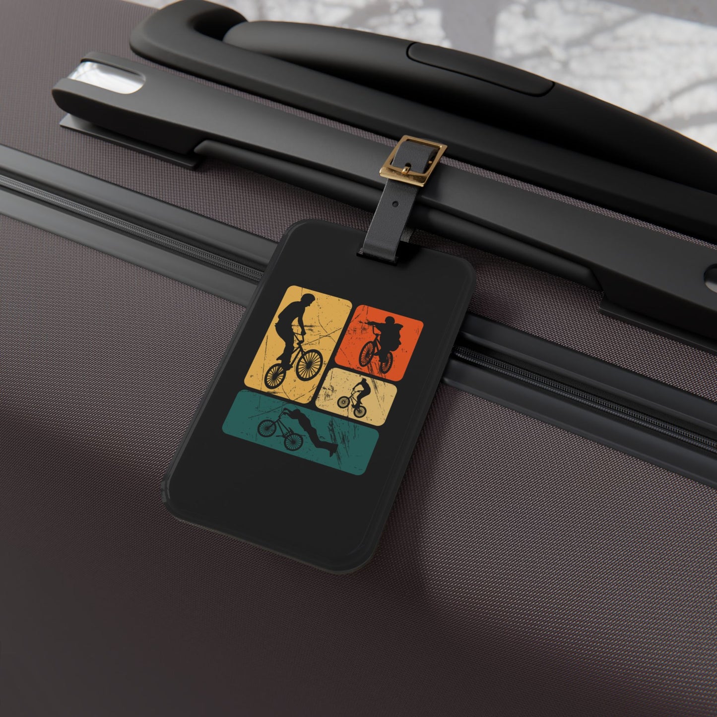 Cycling Luggage Tag Gift for Bike Lovers, Retro Bicycle Art Travel Tag with Leather Strap
