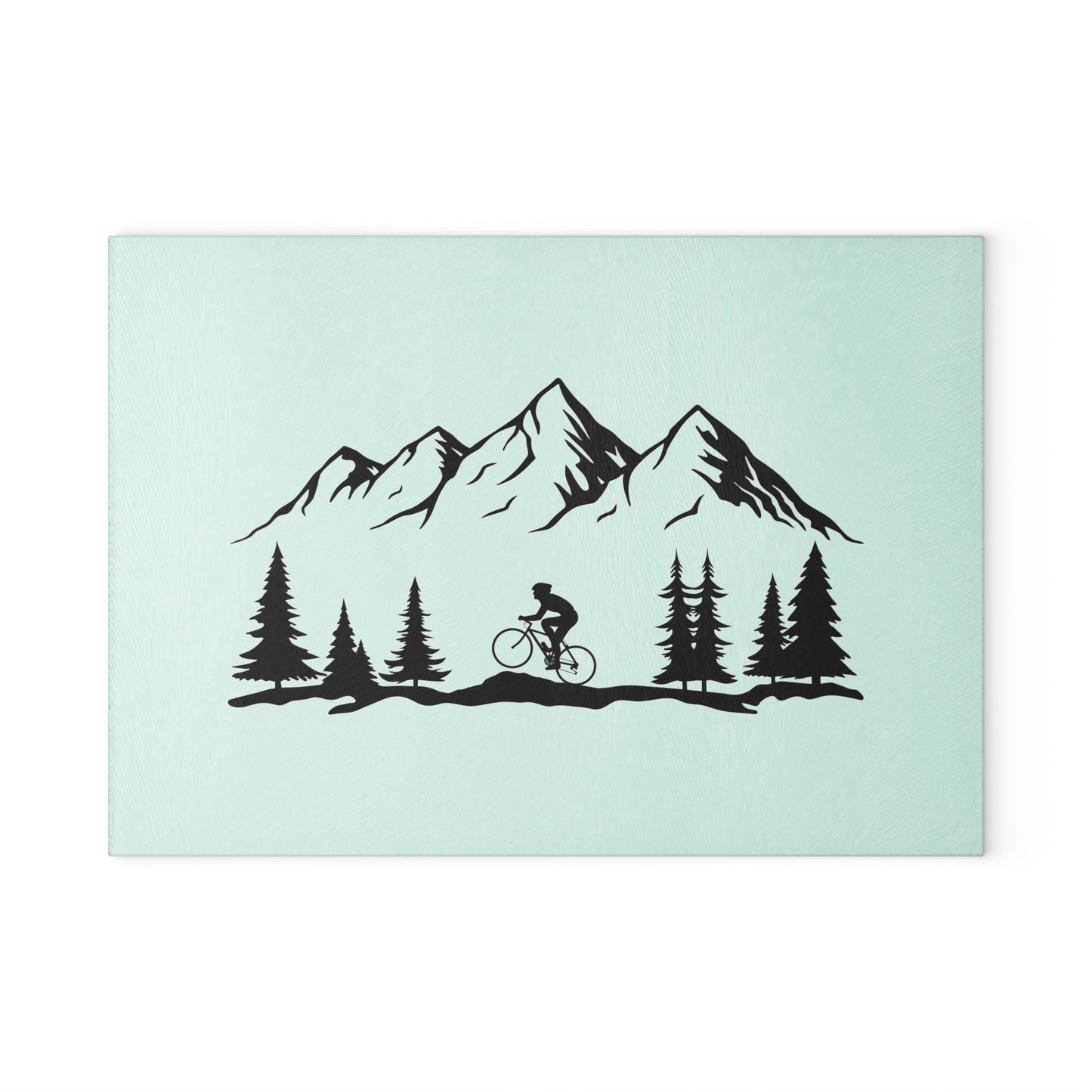 Mountain Cycling Glass Cutting Board - Minimalist Bike & Nature Design, Cycling Kitchen Decor Gift
