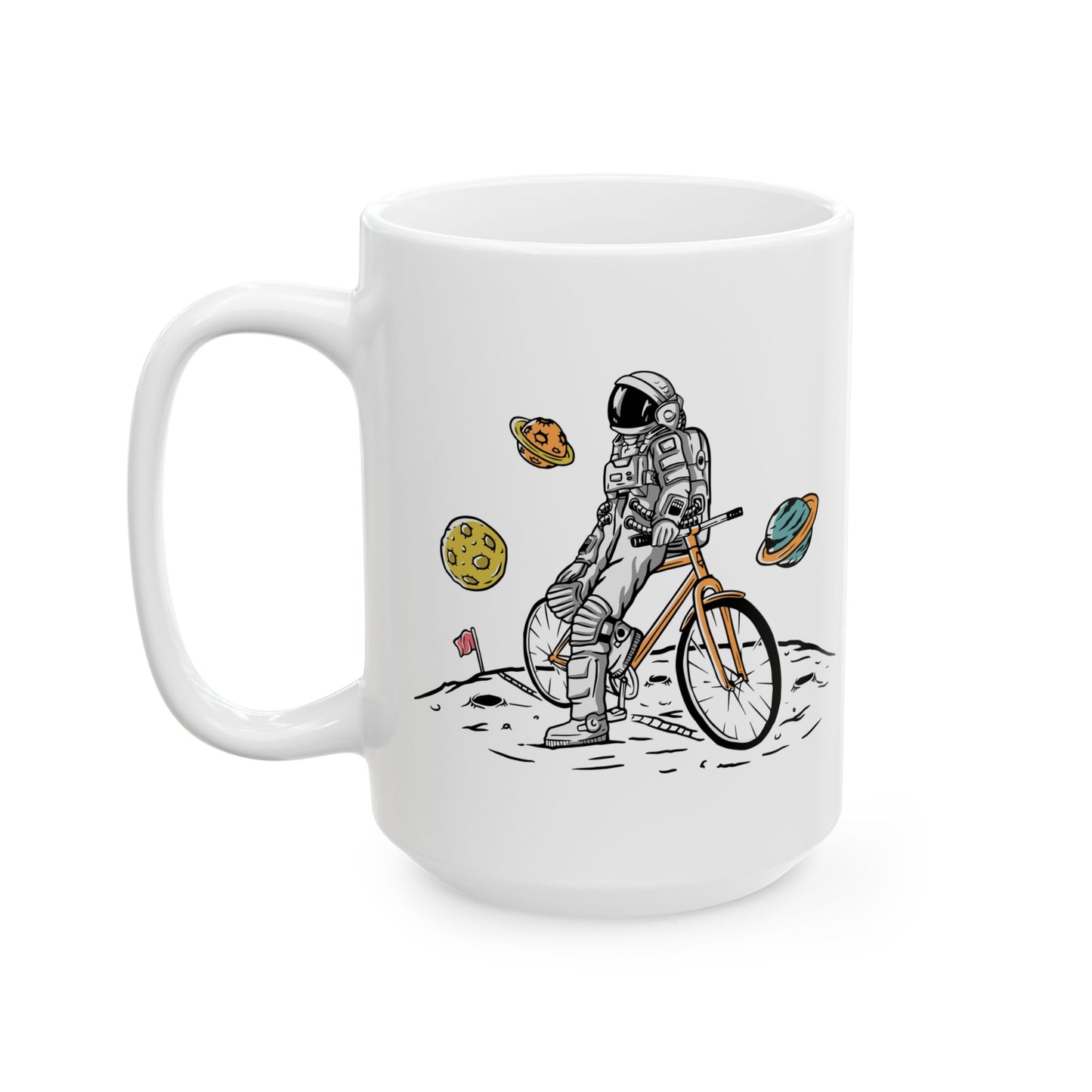Cosmic Ride Drift Mug | Astronaut Bicycle Illustration | Out-Of-This-World Coffee