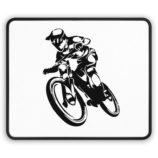 Mountain Bike Speed Silhouette Mouse Pad - Black and White Cycling Desk Decor