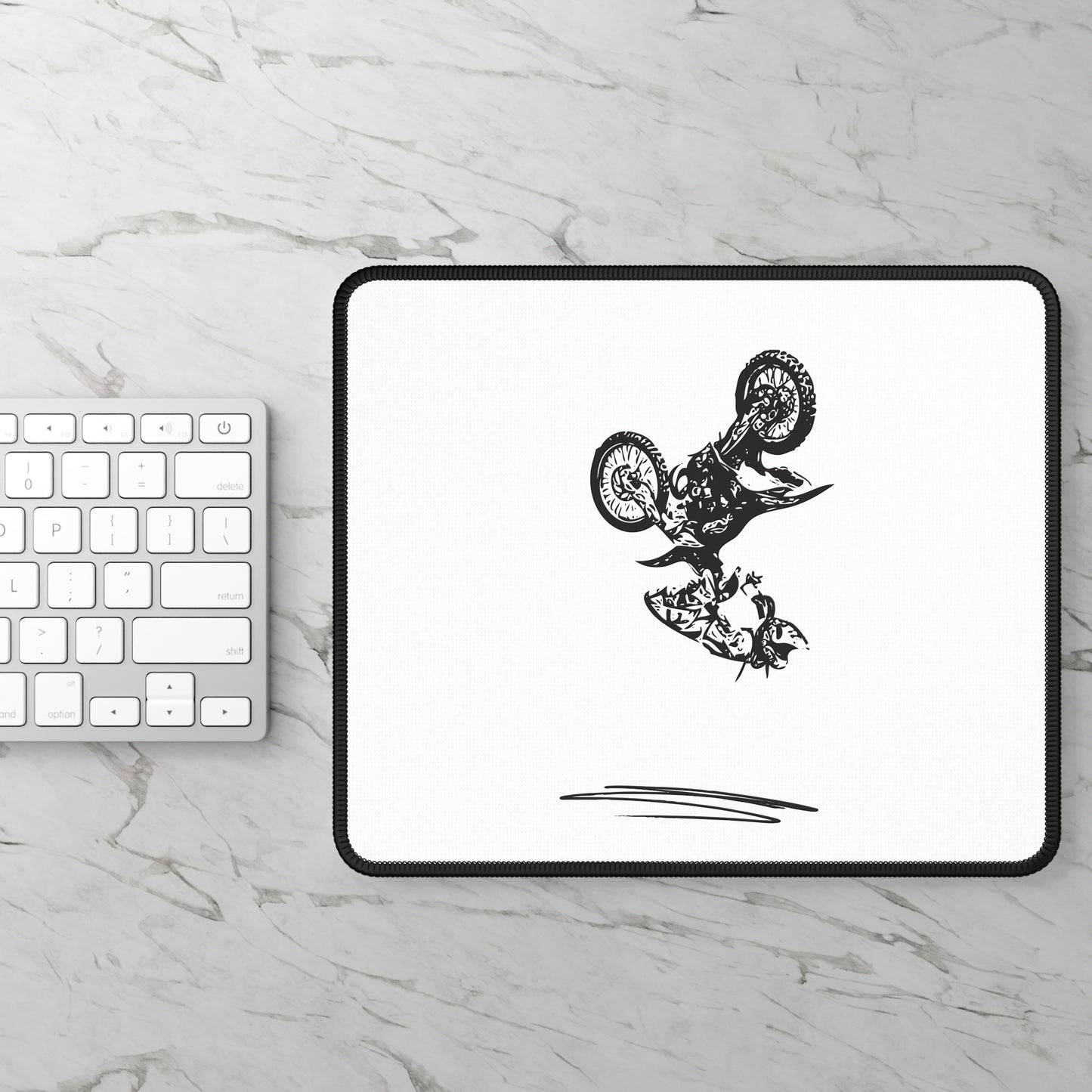Cycling Trick Mouse Pad, Black and White Bike Art Desk Mat, Minimalist Cyclist Workspace Decor