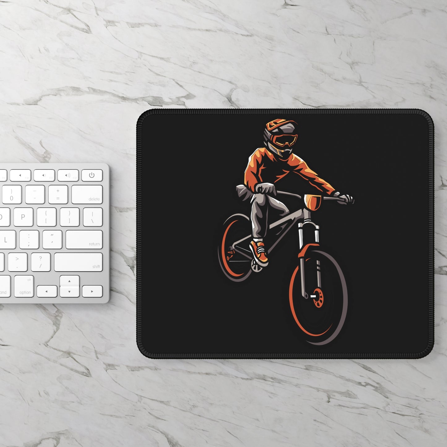 Night Mountain Bike Rider Mouse Pad - Bold Cycling Desk Decor