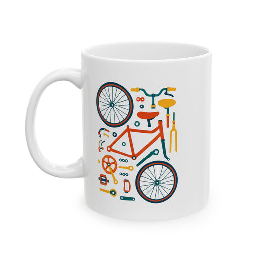 Build The Ride Mug | Bicycle Parts Flat Lay Art | Creative Cycling Coffee