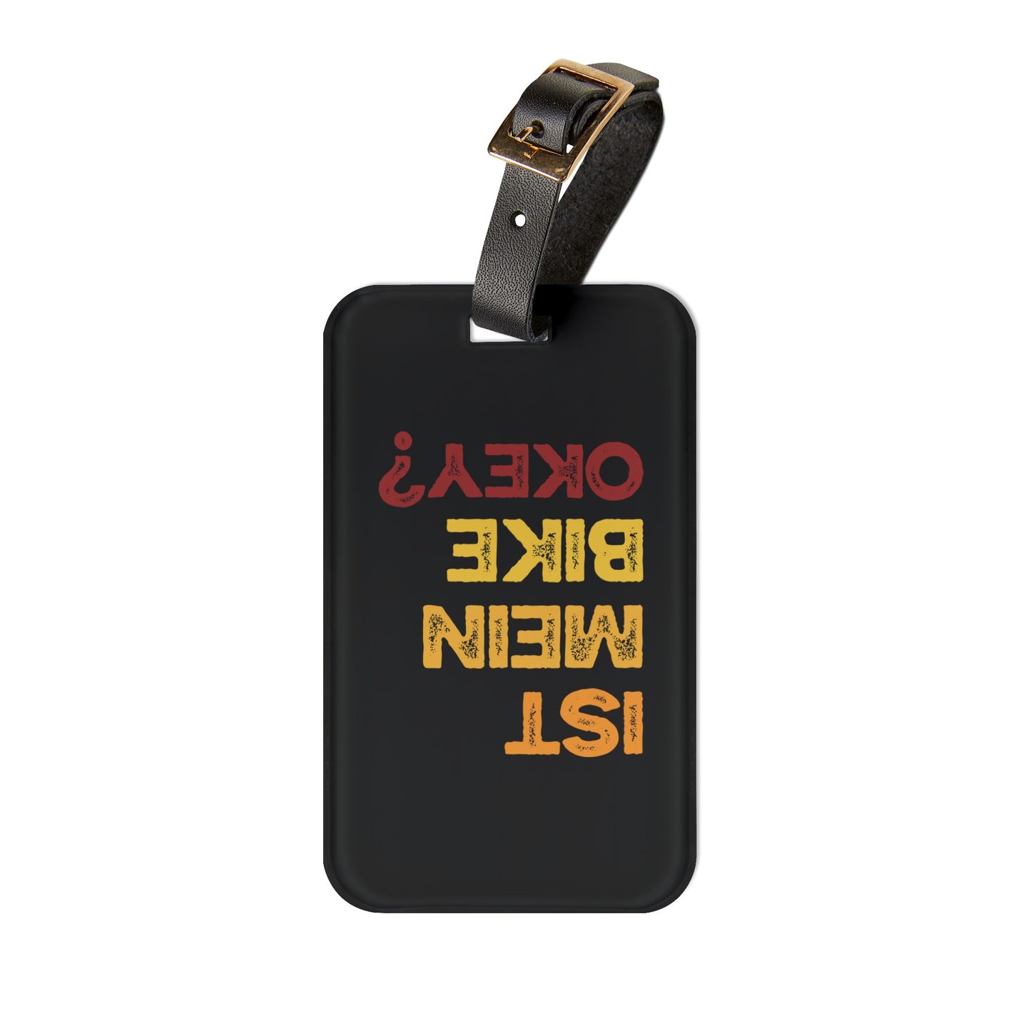 Funny Cycling Luggage Tag for Bike Lovers - Black Acrylic Tag with Leather Strap