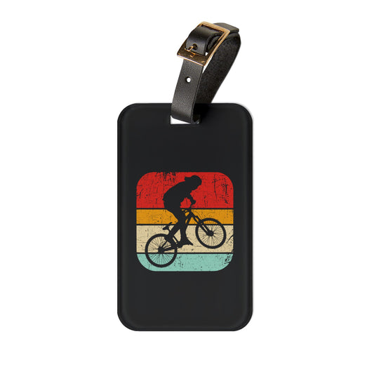 Vintage Cycling Luggage Tag, Retro Bike Art Travel Tag with Leather Strap, Gift for Cyclists