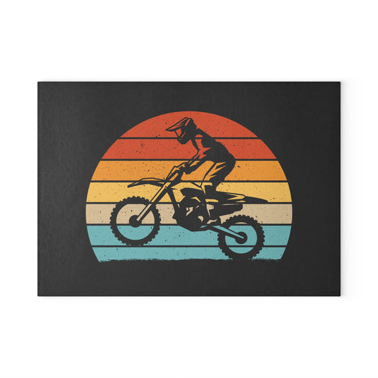 Vintage Dirt Bike - Retro Moto Glass Cutting Board