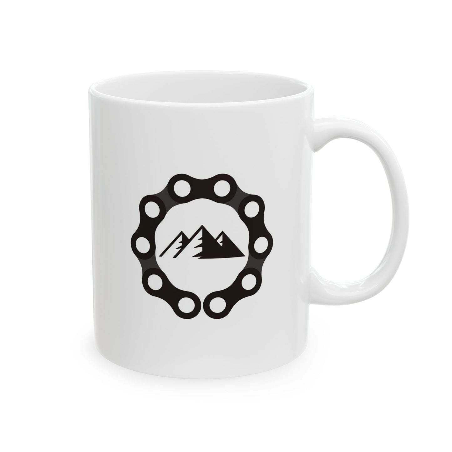Trail Core Emblem Mug | Mountain Cycling Chain Icon | Adventure Coffee Mood
