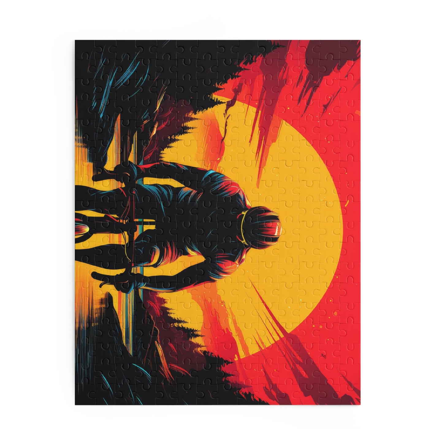 Cyclist at Sunset Jigsaw Puzzle - Scenic Cycling Art Puzzle