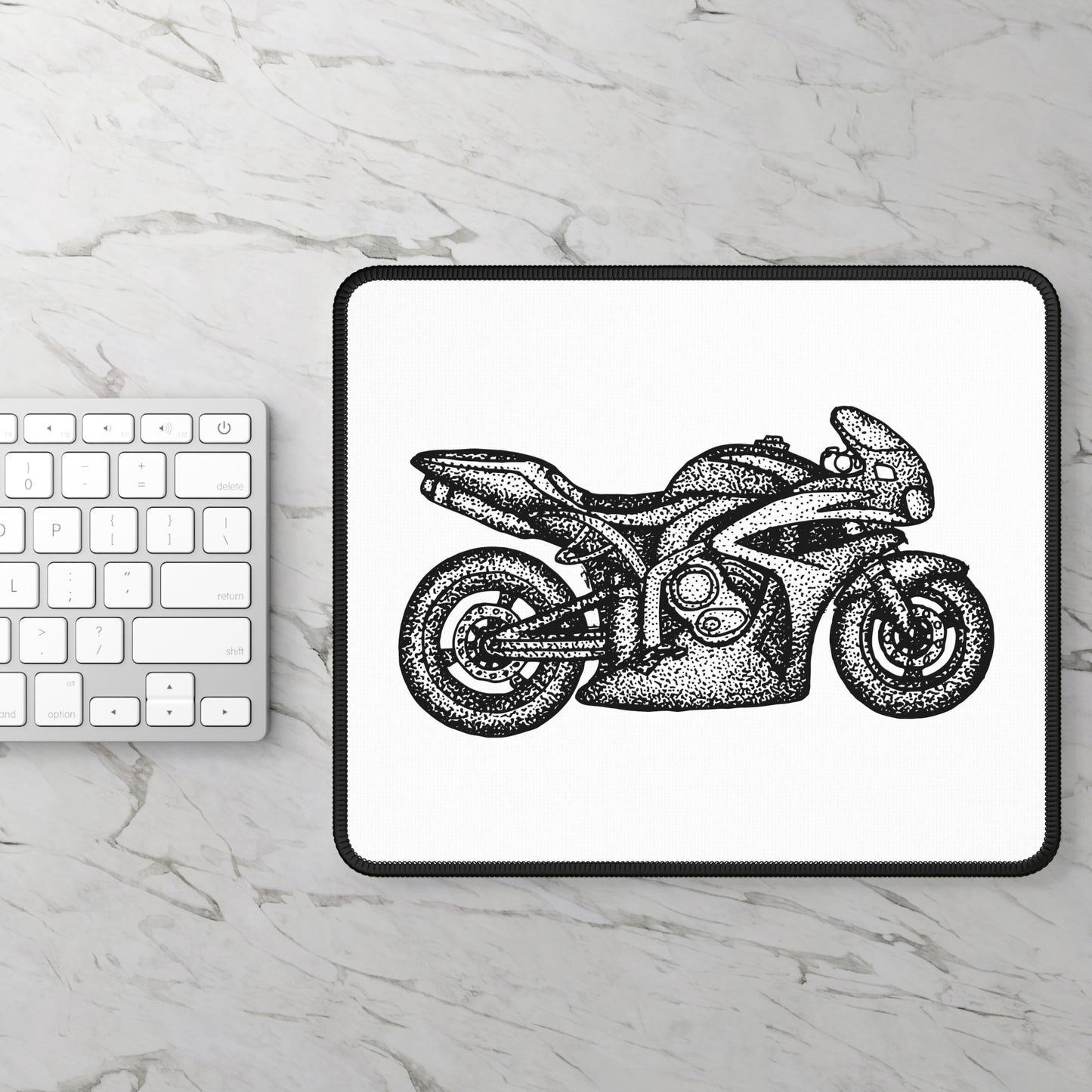 Motorcycle Sketch Mouse Pad - Minimal Black and White Bike Desk Decor, Rider Gift, Clean Motorbike Art
