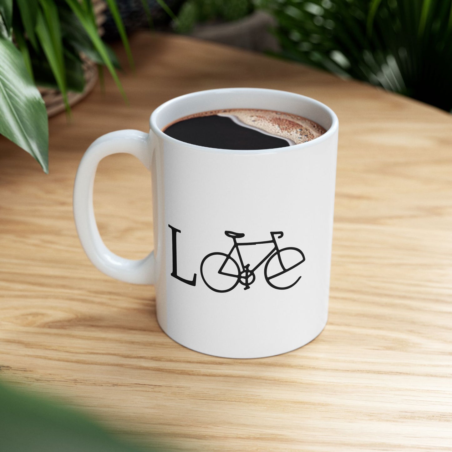 Love In Motion Bicycle Mug | Minimal Wordplay Cycling Art | Thoughtful Coffee Gift