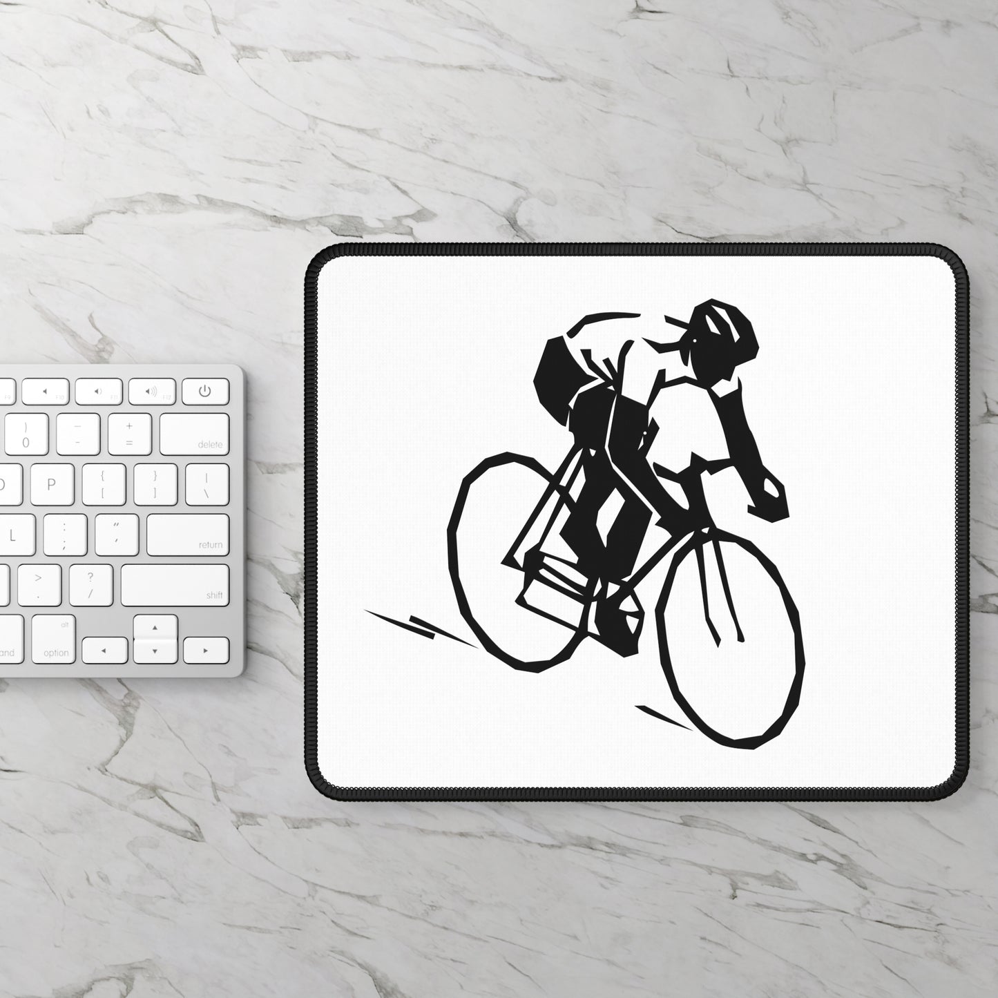 Minimal Cyclist Line Art Mouse Pad - Black and White Bike Desk Decor