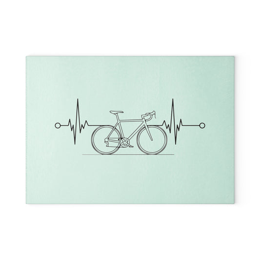 Cycling Heartbeat Glass Cutting Board - Minimal Bike Line Art Kitchen Decor Gift for Cyclists