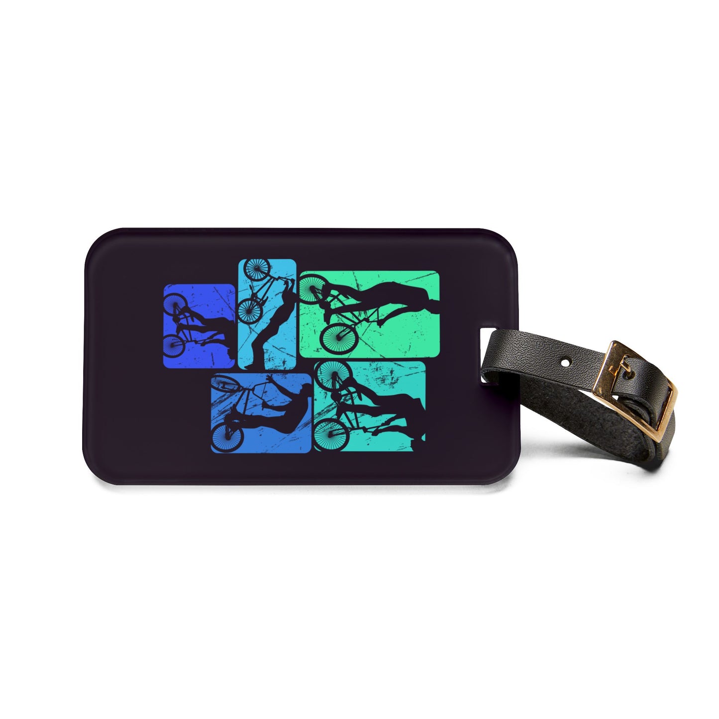 BMX Luggage Tag - Blue Retro BMX Rider Silhouettes, Cycling Travel Tag for Bike Lovers