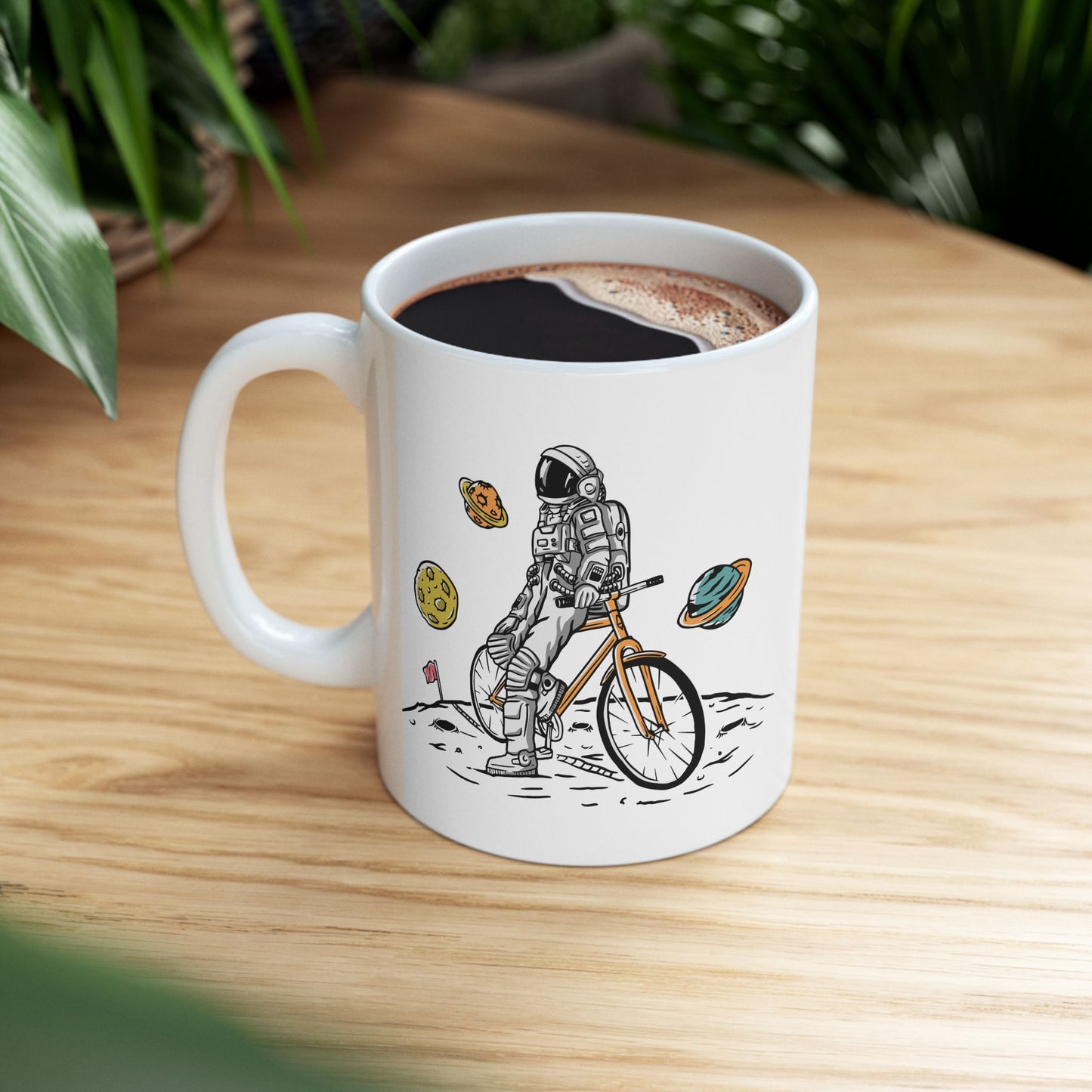 Cosmic Ride Drift Mug | Astronaut Bicycle Illustration | Out-Of-This-World Coffee