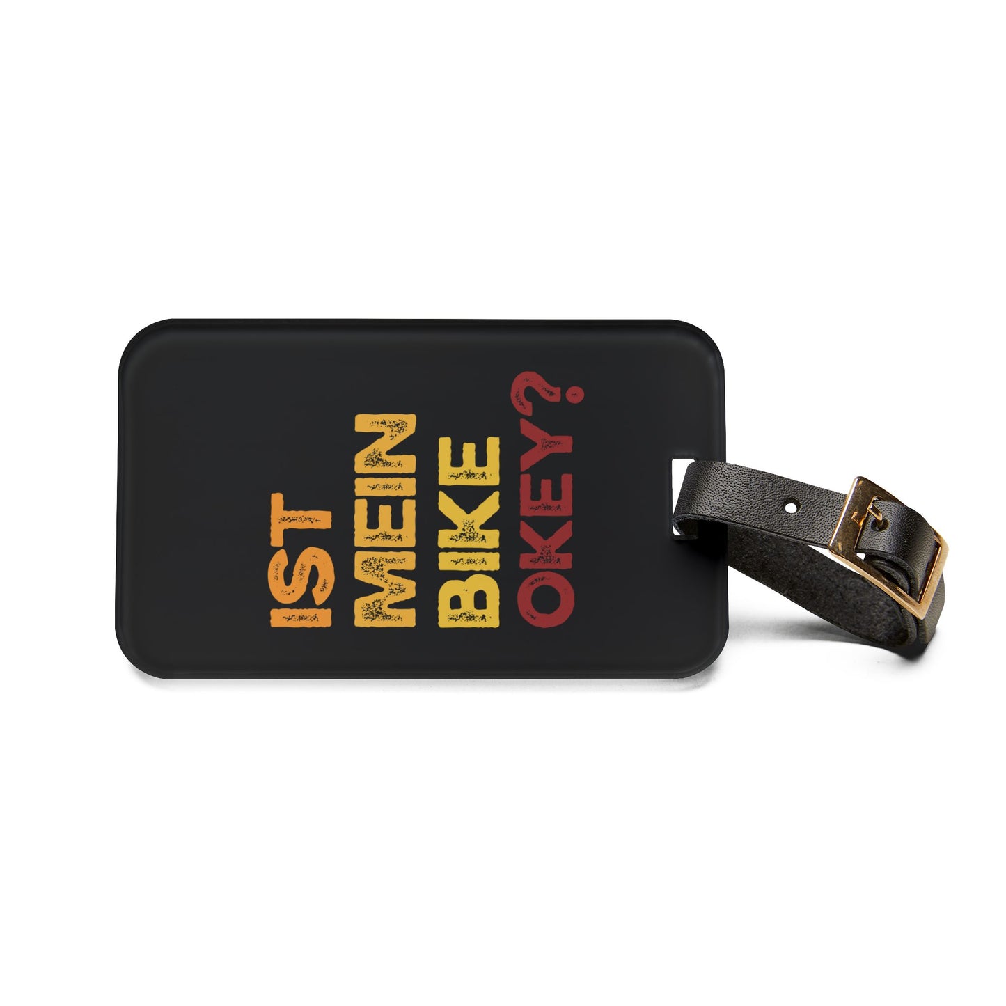 Funny Cycling Luggage Tag for Bike Lovers - Black Acrylic Tag with Leather Strap