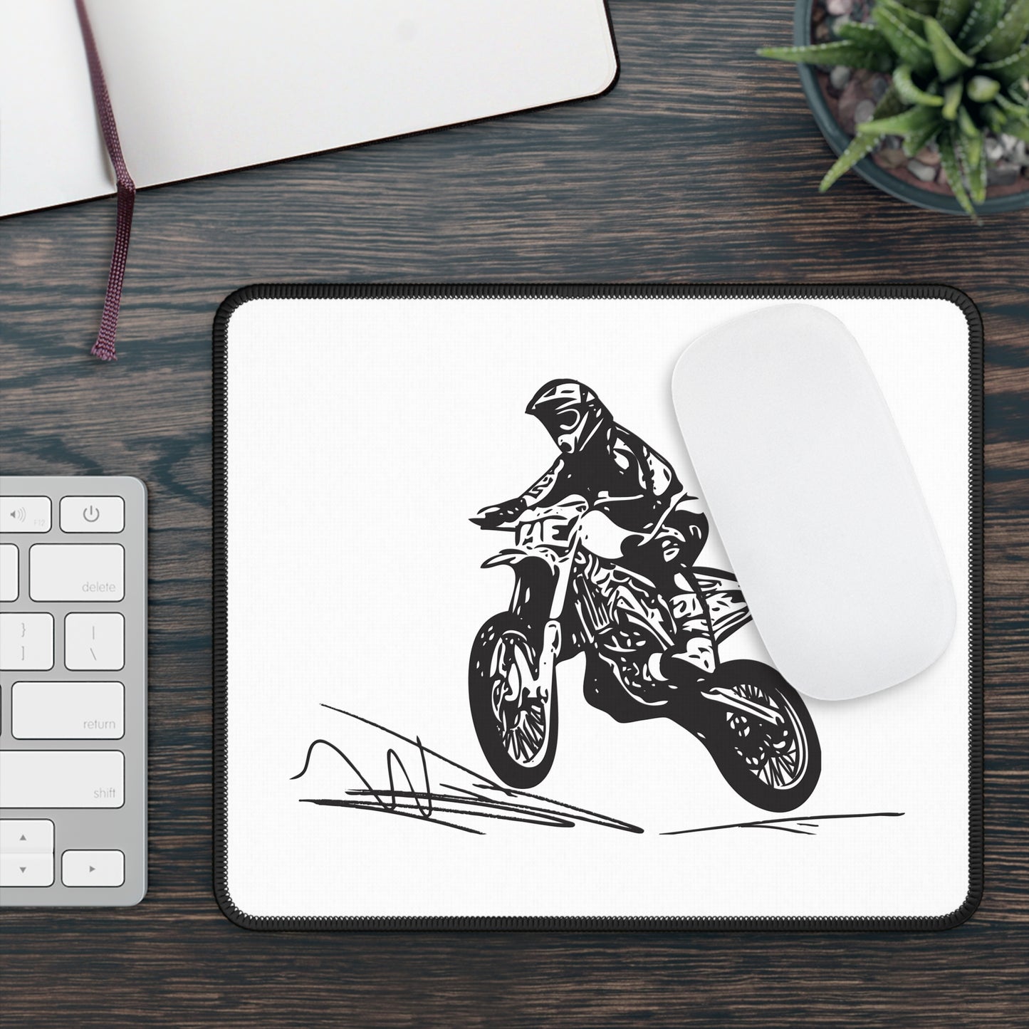 Motocross Jump Line Art Mouse Pad - Black and White Bike Desk Decor
