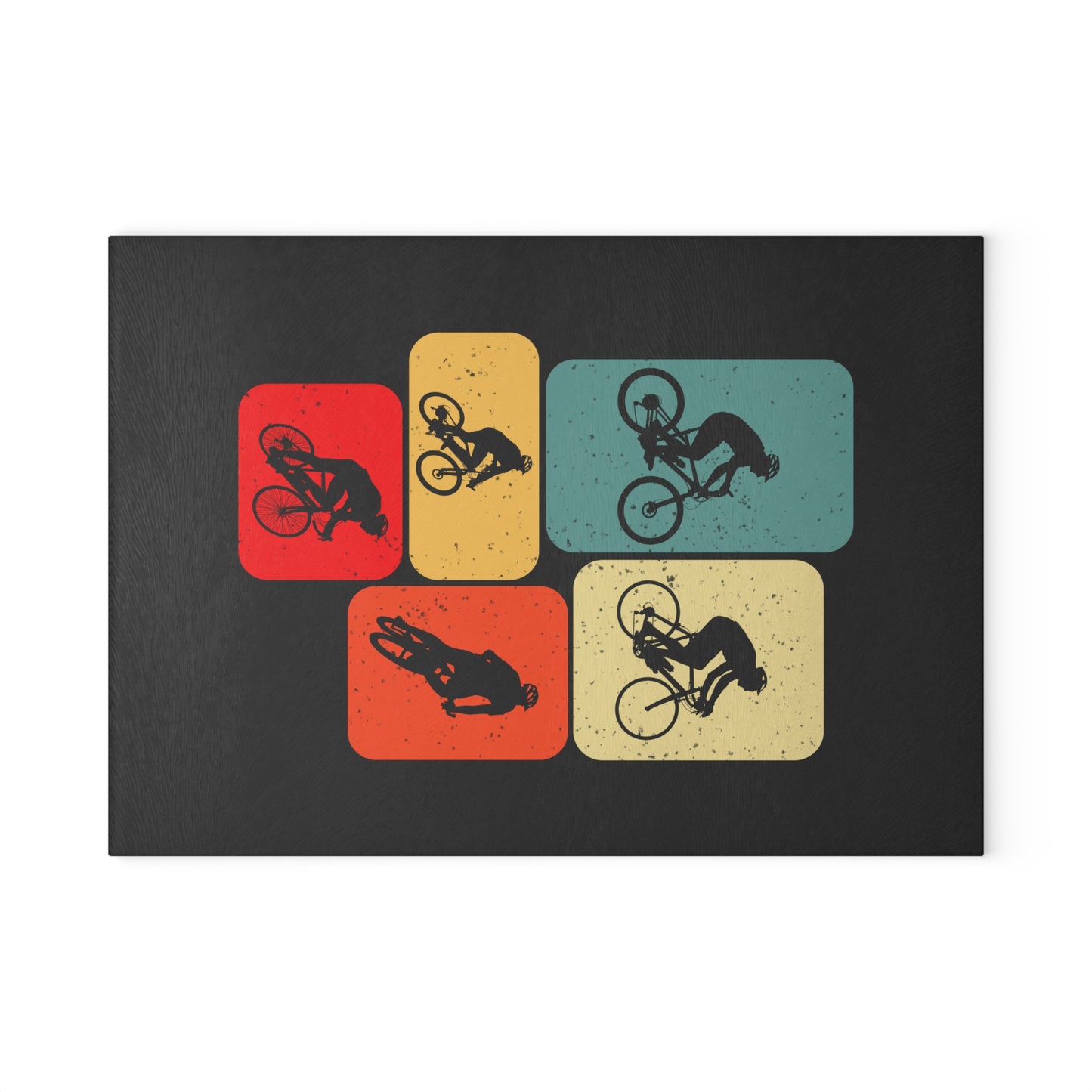 BMX Trick Glass Cutting Board - Retro BMX Silhouette Design, Cycling Kitchen Decor Gift