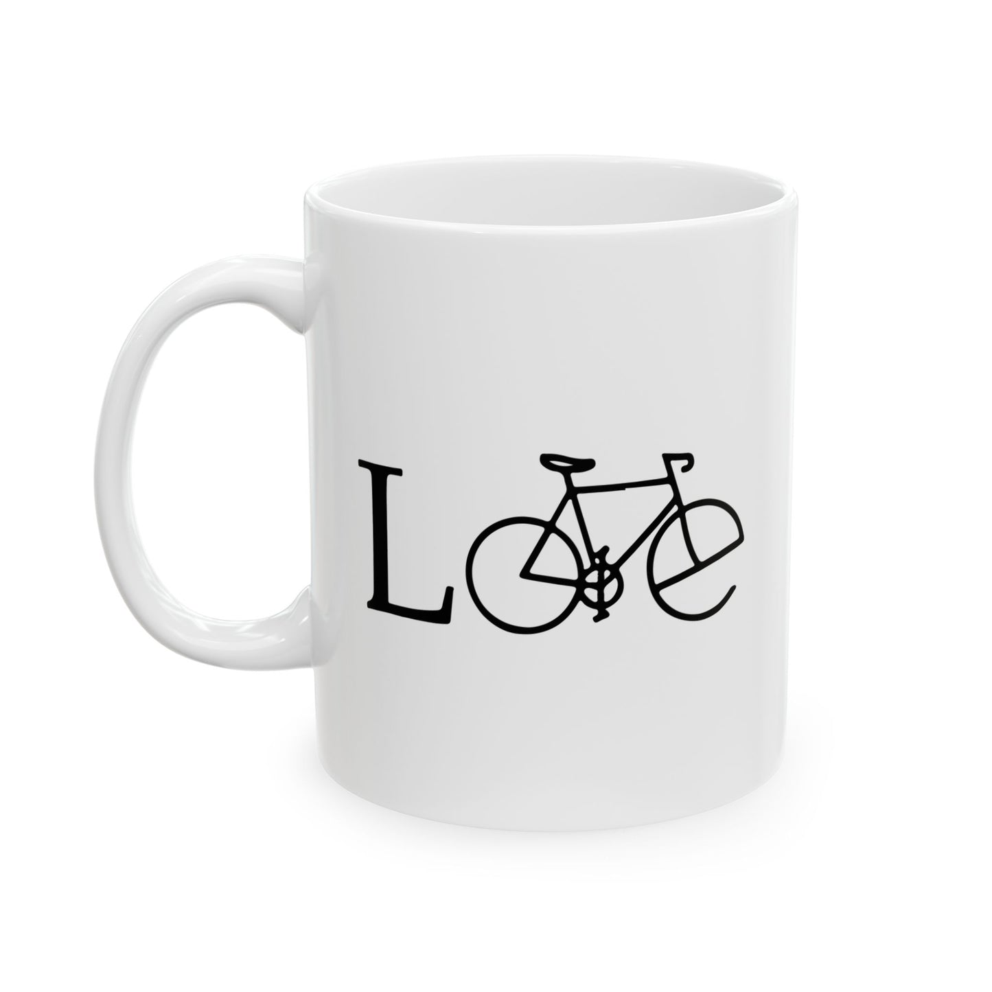 Love In Motion Bicycle Mug | Minimal Wordplay Cycling Art | Thoughtful Coffee Gift