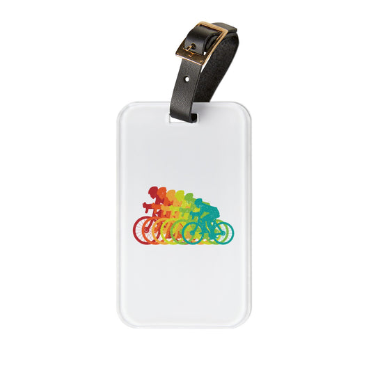 Colorful Cyclist Luggage Tag - Cycling Motion Travel Tag, Bike Lover Accessory, Modern Bicycle Art